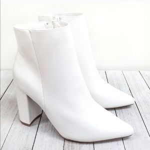 White Chunky Heel Point Toe Booties